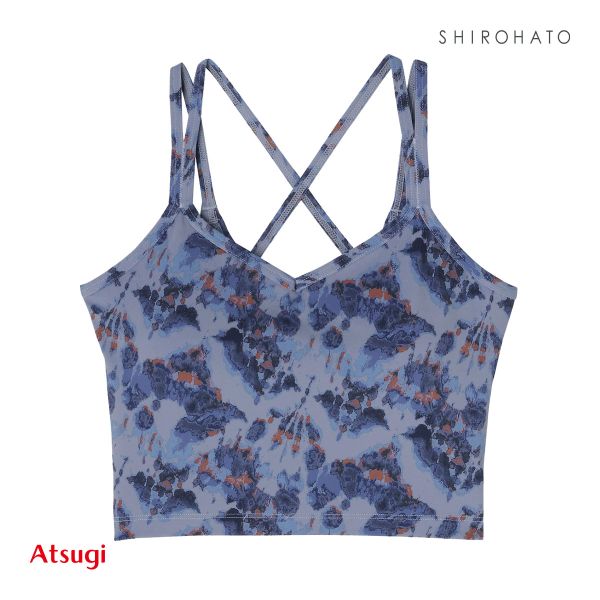 アツギ ATSUGI クリアビューティアクティブ 背中クロス ヨガブラ ボタニカルニュアンス柄 カップ付きインナー ハーフトップ ノンワイヤー
