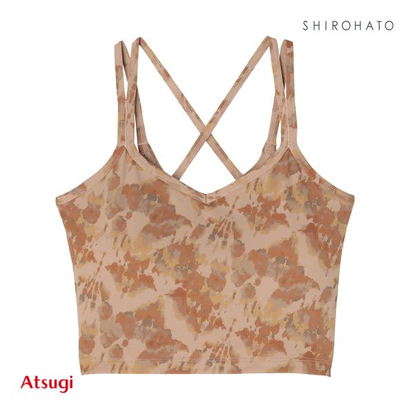 アツギ ATSUGI クリアビューティアクティブ 背中クロス ヨガブラ ボタニカルニュアンス柄 カップ付きインナー ハーフトップ ノンワイヤー