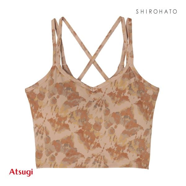 アツギ ATSUGI クリアビューティアクティブ 背中クロス ヨガブラ ボタニカルニュアンス柄 カップ付きインナー ハーフトップ ノンワイヤー