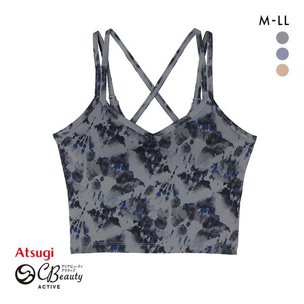 アツギ ATSUGI クリアビューティアクティブ 背中クロス ヨガブラ ボタニカルニュアンス柄 カップ付きインナー ハーフトップ ノンワイヤー