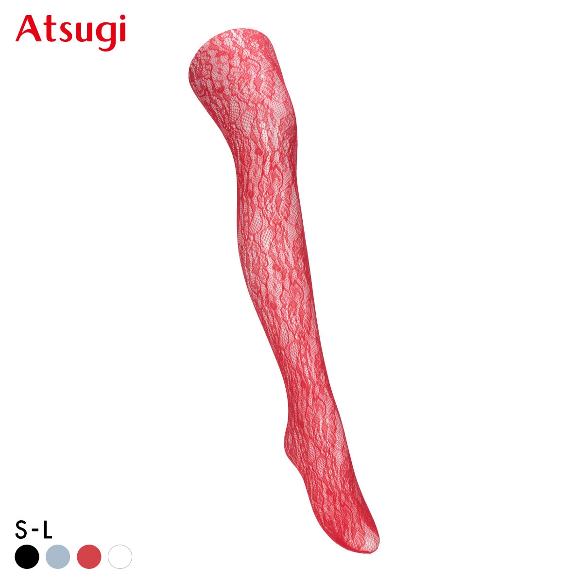 アツギカラーズ レース柄タイツ Atsugi COLORS(RE-レッド-S-L)