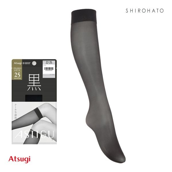 アツギ ATSUGI アスティーグ ASTIGU 黒 クールな漆黒 ひざ下丈 タイツ 25デニール シアータイツ 22-25cm レディース