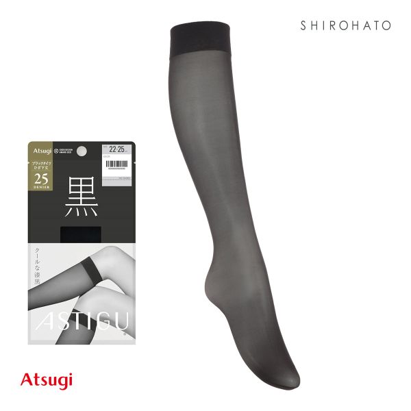 アツギ ATSUGI アスティーグ ASTIGU 黒 クールな漆黒 ひざ下丈 タイツ 25デニール シアータイツ 22-25cm レディース