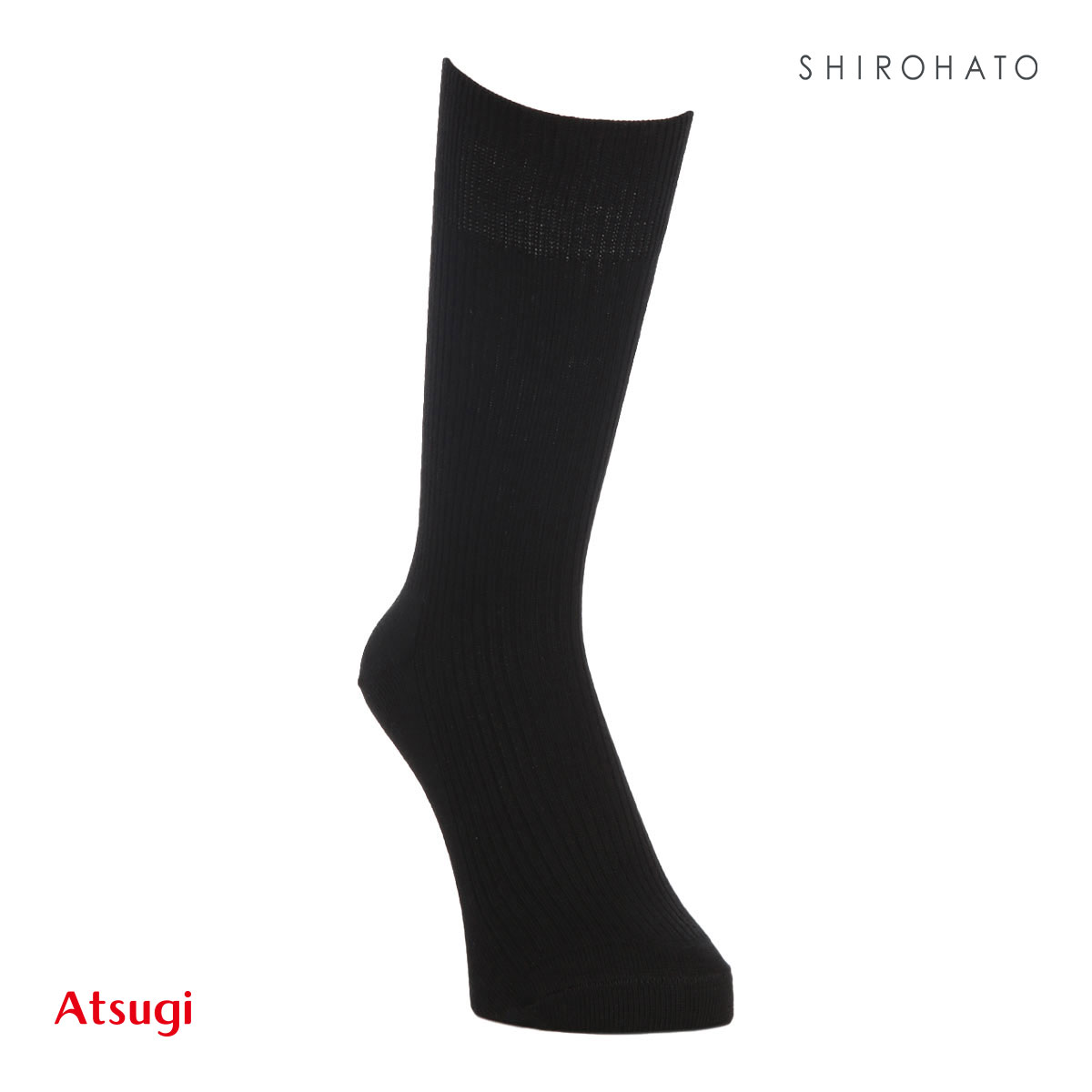 アツギ ATSUGI ワークフィット クルー丈 リブソックス 綿 2足組 メンズ 24-27cm(BK-ブラック-24-25cm)