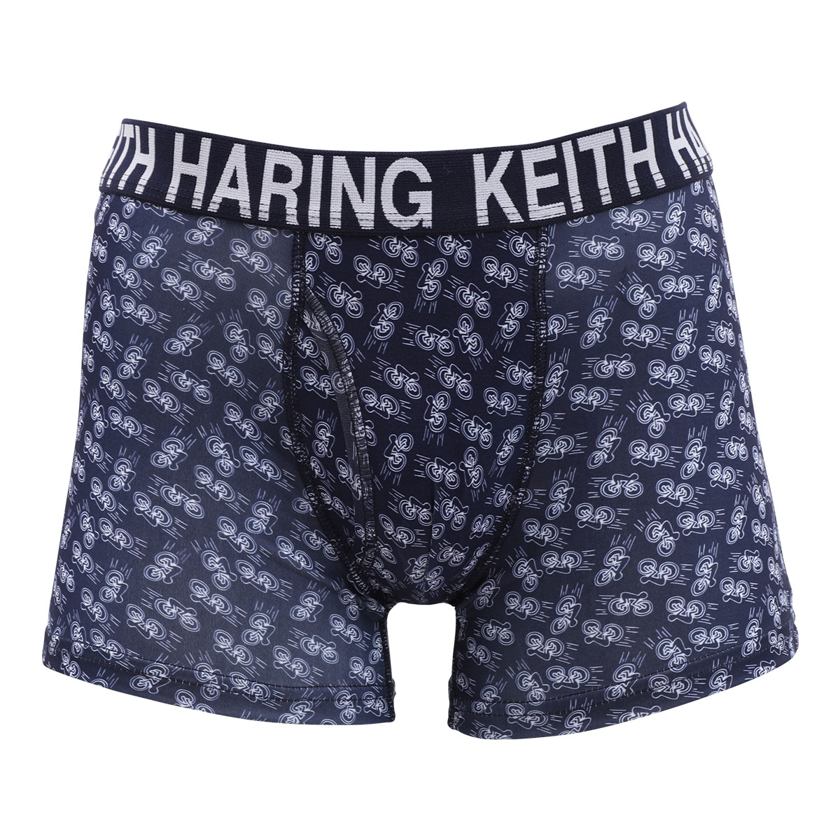 キース・へリング Keith Haring ボクサーパンツ 自転車 ネイビー メンズ 前開き(NV-ネイビー-M)