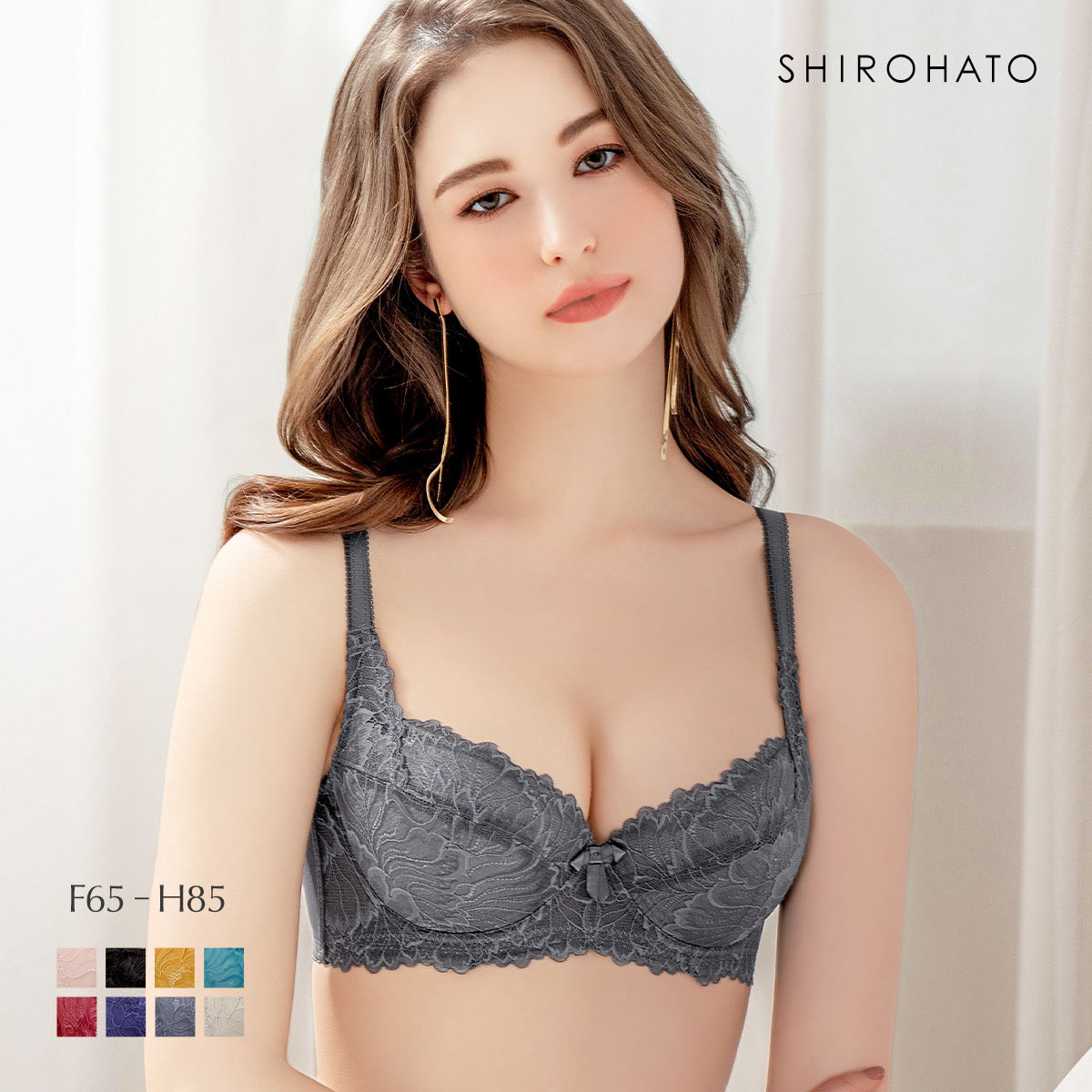 モードマリー Mode Marie×SHIROHATO 超脇肉革命 ブラジャー FGH 脇高 脇肉 補正下着 大きいサイズ 単品(GY-グレー-F65)