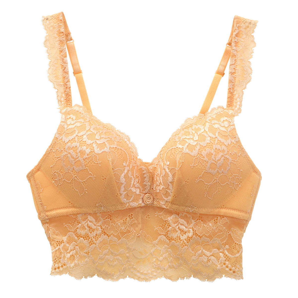 アンブラANNEBRA Daisies 総レース ノンワイヤー ブラジャー ブラレット 谷間 安定感 ワイヤレスブラ 単品(MS-マスタード-B70)
