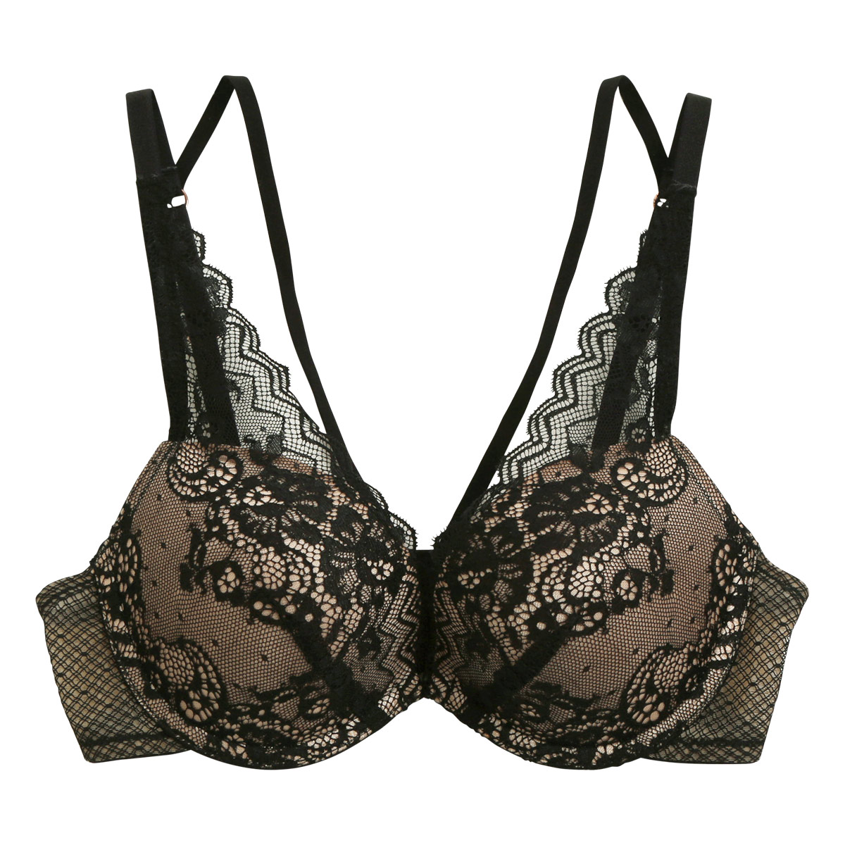 アンブラ ANNEBRA Glamour I love Change デコルテレース 3/4カップ ブラジャー BCDEFG 谷間 単品(BK-ブラック-B70)