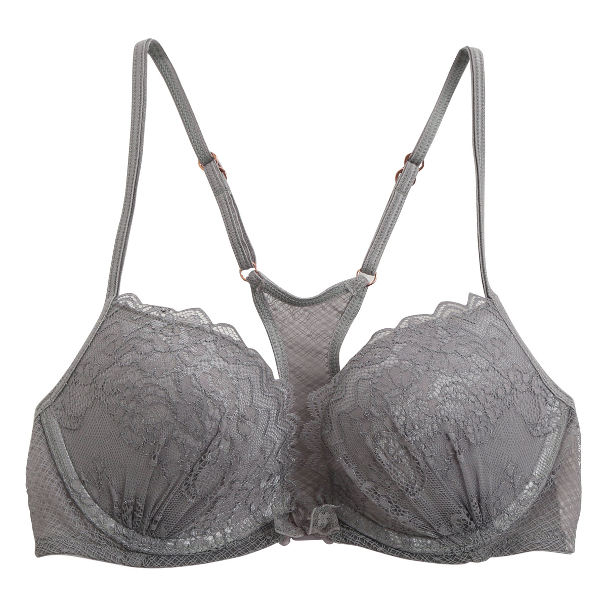 アンブラ ANNEBRA Glamour BloomUp 3/4カップ ブラジャー フロントホック バックシャン BCDEFG 単品(GY-グレー-B70)
