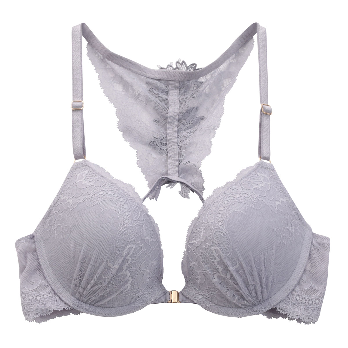 アンブラ ANNEBRA Celeb ブラジャー バックレース フロントホック BCDEFG 大きいサイズ 背中見せ 単品(GY-グレー-B70)