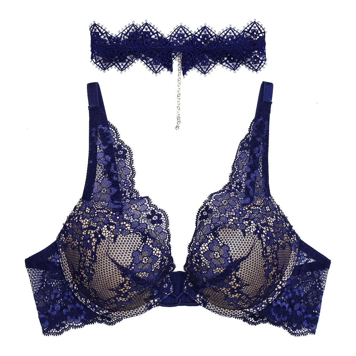 アンブラ ANNEBRA Zigzag2 チョーカー付き デコルテレース モールドカップ ブラジャー 単品(NV-ネイビー-B70)