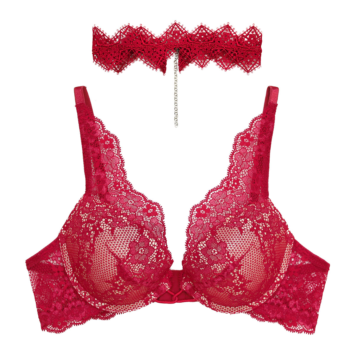 アンブラ ANNEBRA Zigzag2 チョーカー付き デコルテレース モールドカップ ブラジャー 単品(RE-レッド-B70)