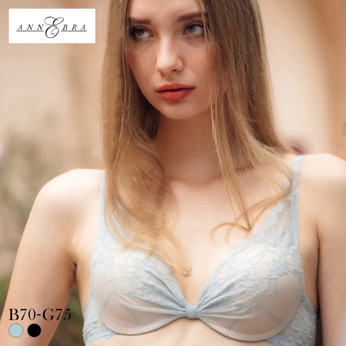 アンブラ Signal デコルテレース モールドカップ ブラジャー 大きいサイズ セクシー インポート ランジェリー ANNEBRA(BU-ブルー-B70)