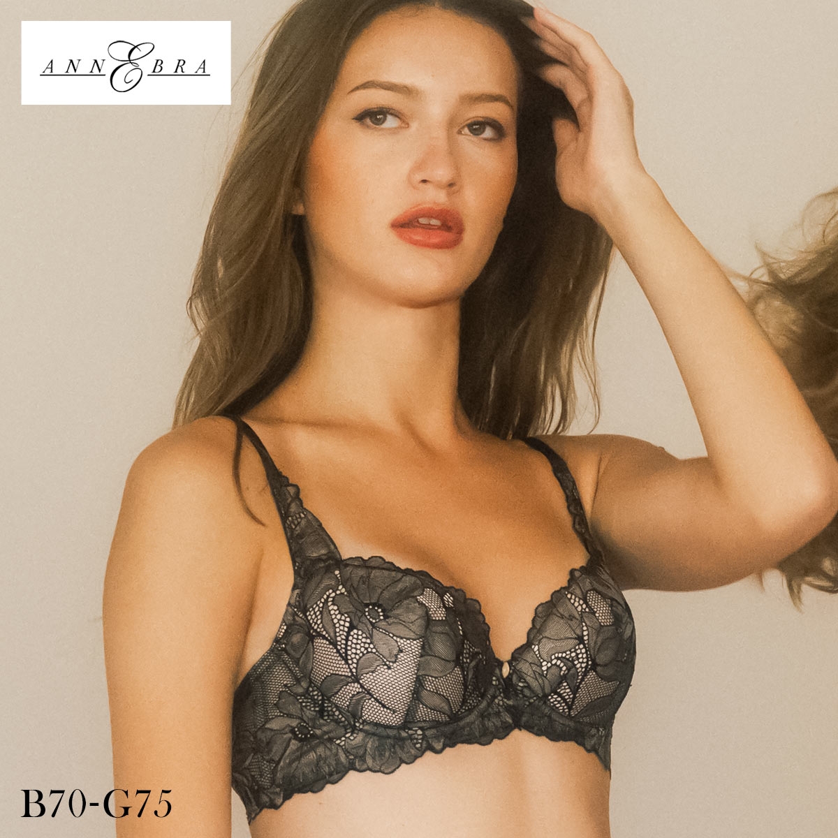 アンブラ Champagne Rose デコルテメイク ブラジャー 大きいサイズ セクシー インポート ランジェリー 下着 ANNEBRA(BK-ブラック-B70)