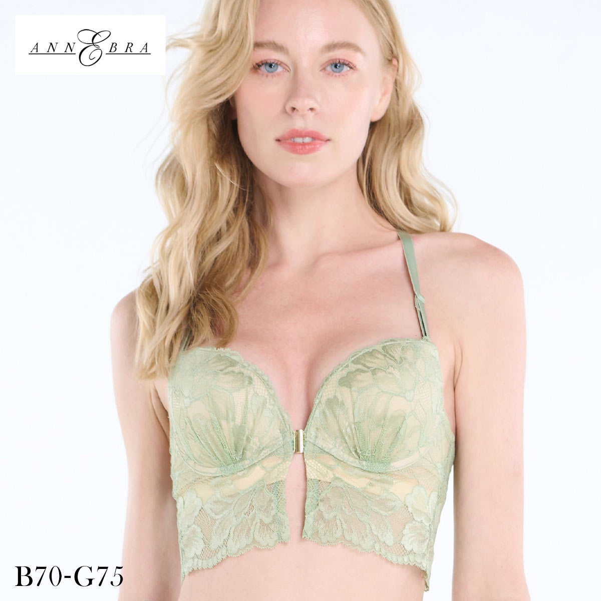 アンブラ Eucalyptus 2wayバックデザイン ロングライン ブラジャー フロントホック 大きいサイズ セクシー インポート ANNEBRA 下着(LGR-薄グリーン-B70)