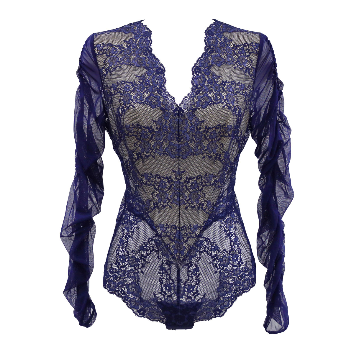 アンブラ ANNEBRA Zigzag2 シアーレース ボディスーツ テディ ランジェリー(NV-ネイビー-M)