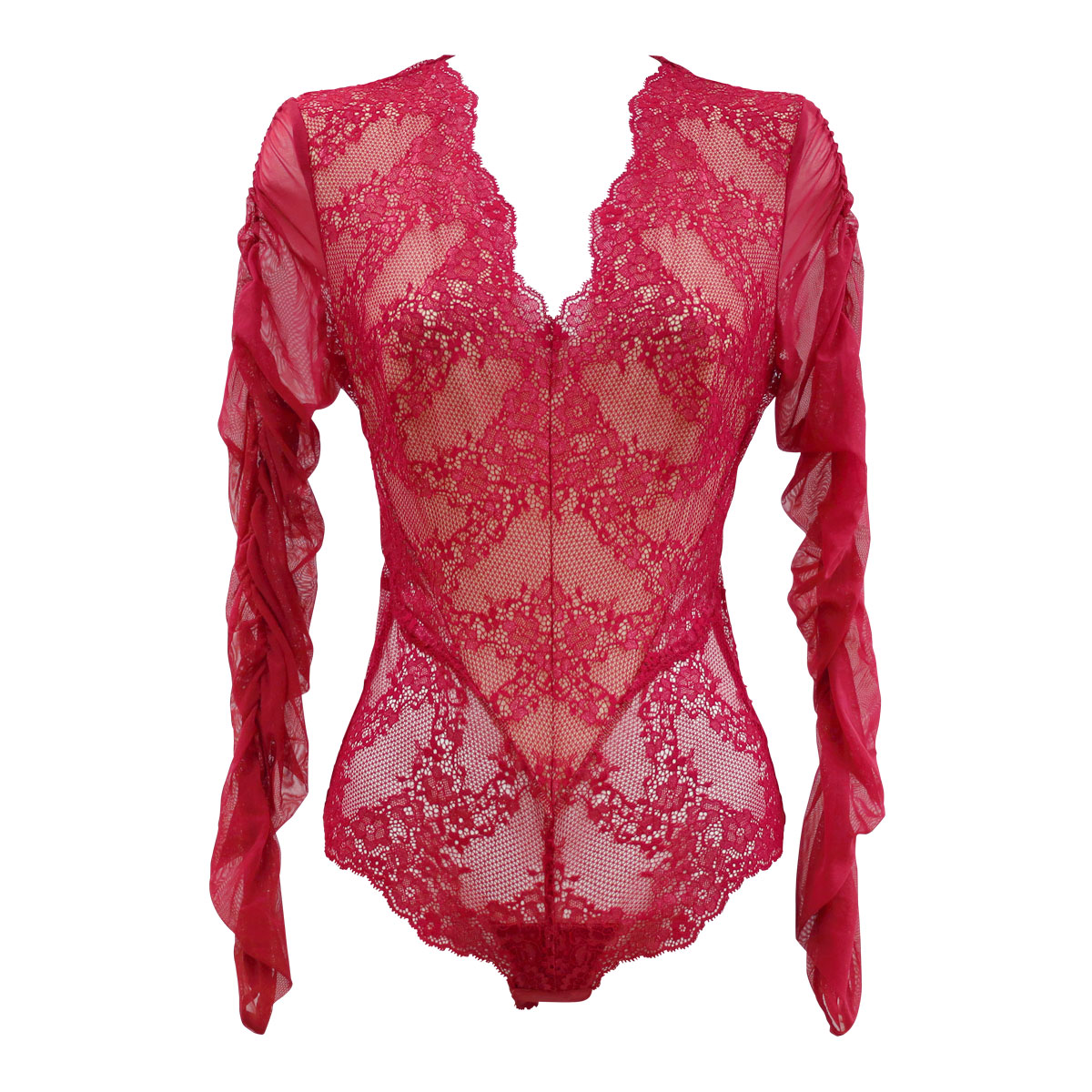 アンブラ ANNEBRA Zigzag2 シアーレース ボディスーツ テディ ランジェリー(RE-レッド-M)