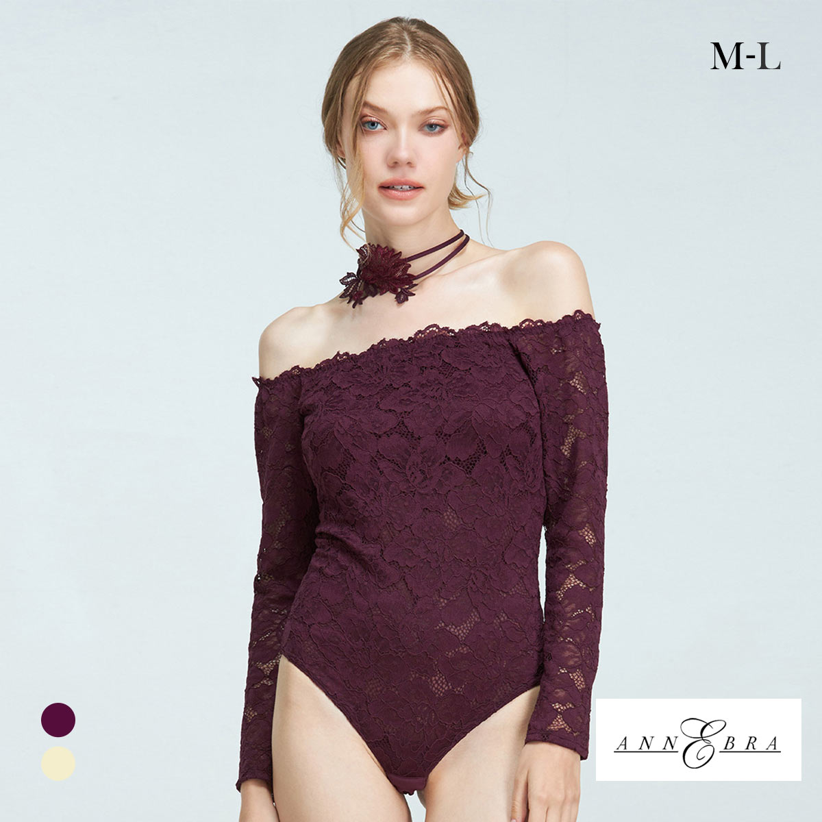 アンブラ Harmony in Bloom チョーカー付き オフショルレースボディスーツ テディ ANNEBRA(DPU-濃パープル-M)