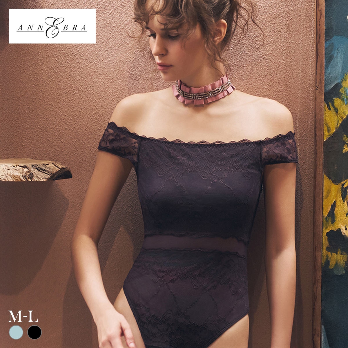 アンブラ Signal オフショル レース ボディスーツ レディース テディ ランジェリー セクシー ブラジリアン Tバック 過激 ANNEBRA(PU-パープル-M)