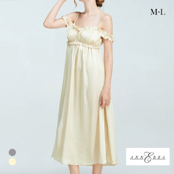 アンブラ Cafe ギャザーオフショル ロングドレス ANNEBRA ルームウェア ネグリジェ ワンピース