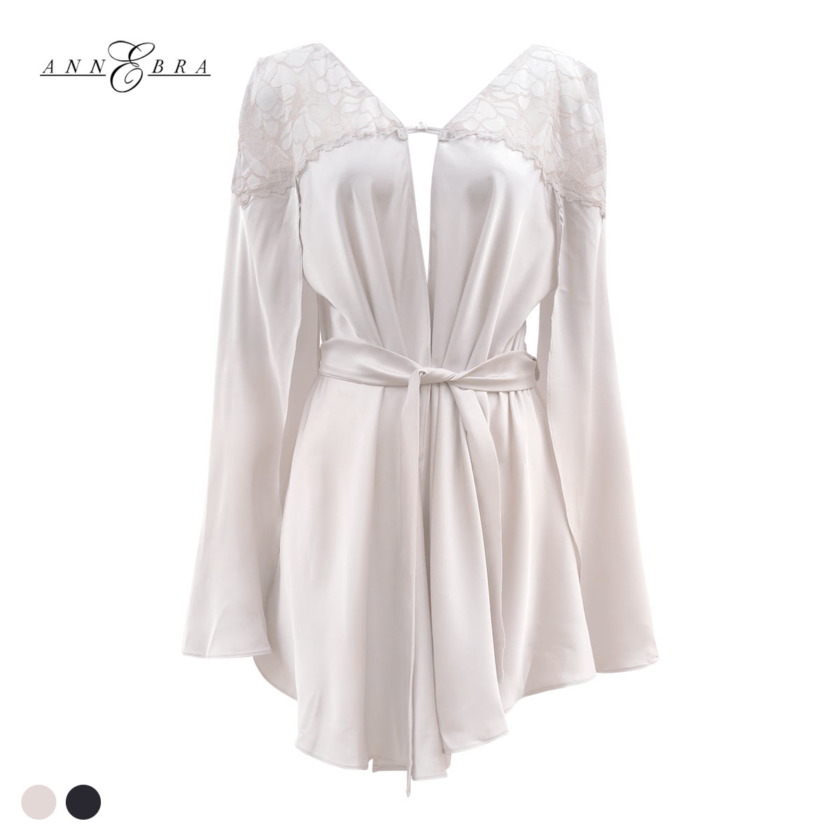 ガウン レディース サテン バスローブ ルームウェア 羽織 ナイトガウン ナイトウェア アンブラ Whispers ANNEBRA(BE-ベージュ-Free)