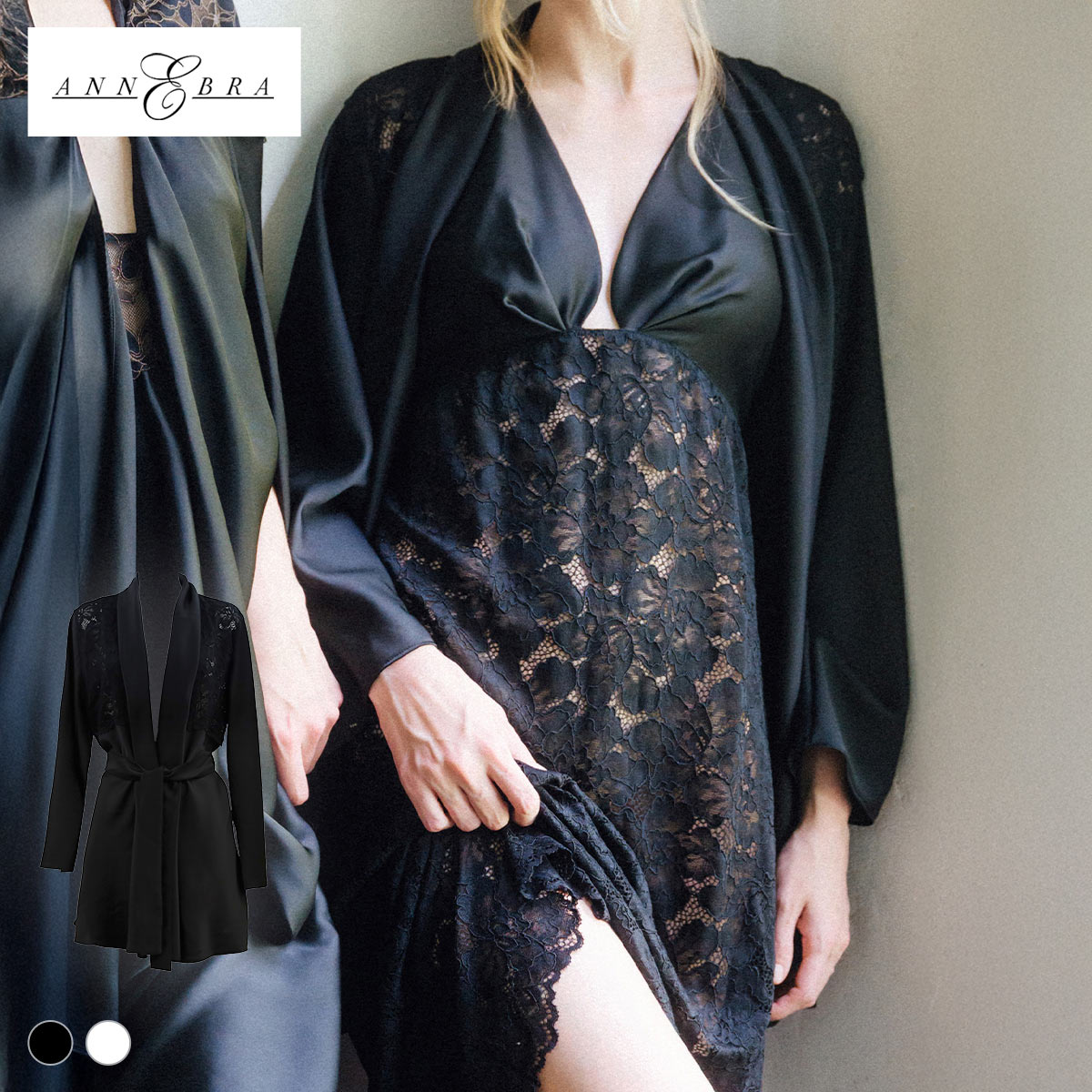 アンブラ Melodie レースコンビ ガウン レディース セクシー ルームウェア ANNEBRA(BK-ブラック-Free)