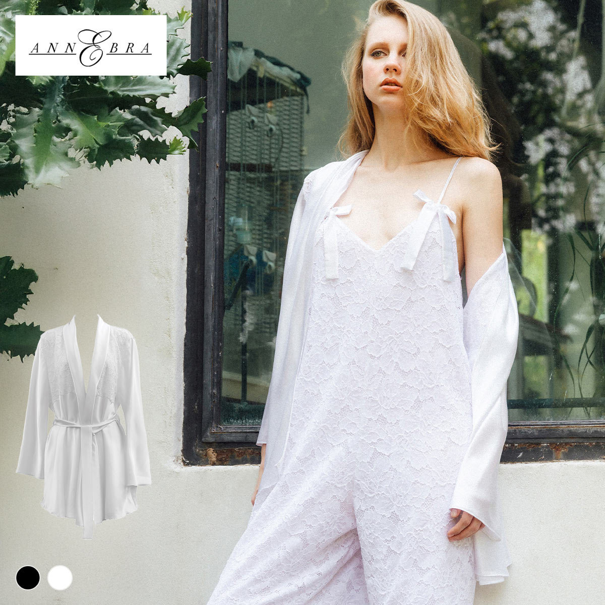 アンブラ Melodie レースコンビ ガウン レディース セクシー ルームウェア ANNEBRA(WH-ホワイト-Free)