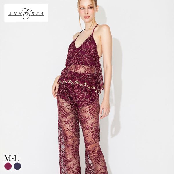 アンブラ In Your Heart 総レース ロングパンツセットアップ レディース ルームウェア キャミソール 上下セット ナイトウェア ANNEBRA