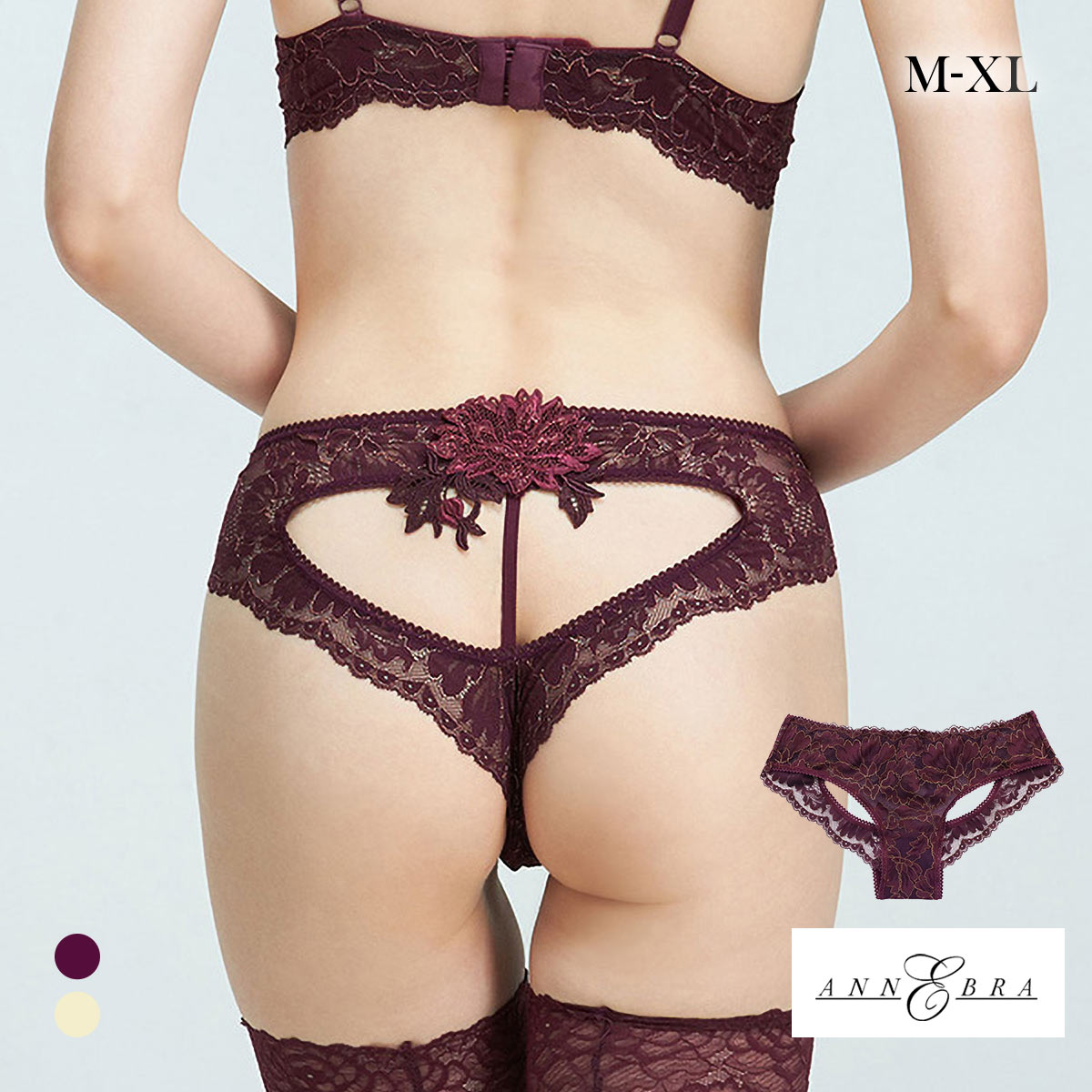 アンブラ Harmony in Bloom バックオープンデザインショーツ 大きいサイズ ANNEBRA(DPU-濃パープル-M)