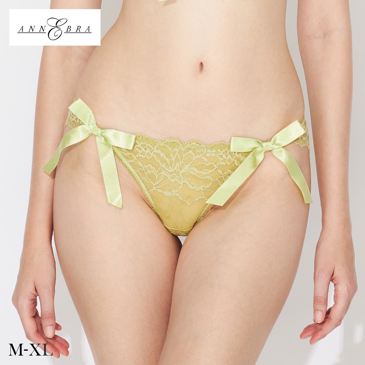 アンブラ Light Petal サイドリボン ノーマルショーツ レディース セクシー 総レース 大きいサイズ レース ANNEBRA(GR-グリーン-M)