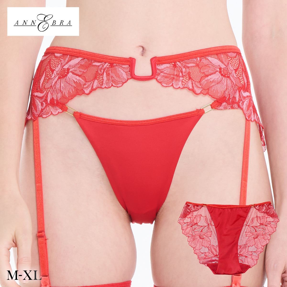 アンブラ Champagne Rose レース ノーマルショーツ レディース セクシー 総レース ハイレッグ 大きいサイズ レース 下着 ANNEBRA(RE-レッド-M)
