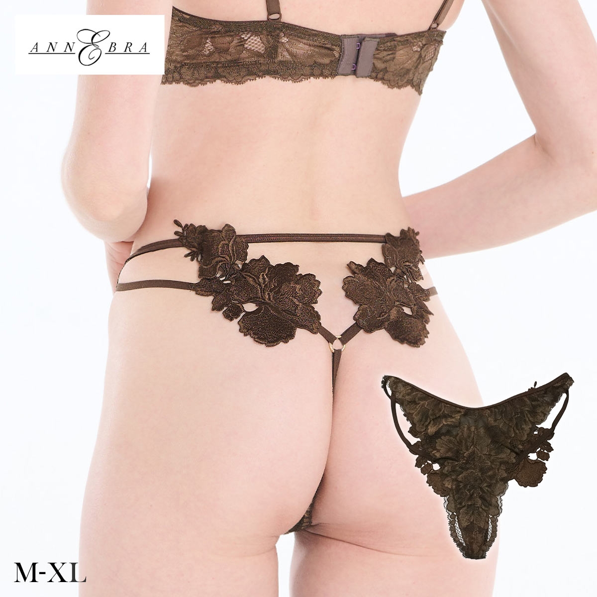アンブラ Eucalyptus モチーフレース デザイン Tバック レディース セクシー 過激 大きいサイズ ソング タンガ Gストリング ANNEBRA 下着(BR-ブラウン-M)