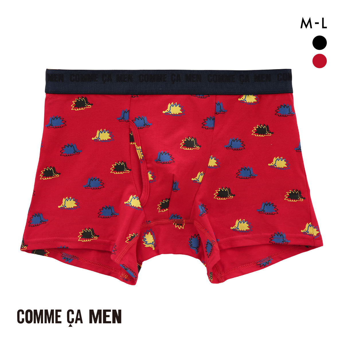 コムサメン ハリネズミ柄 ボクサーパンツ メンズ COMME CA MEN 前あき アンダーウェア(RE-レッド-M)