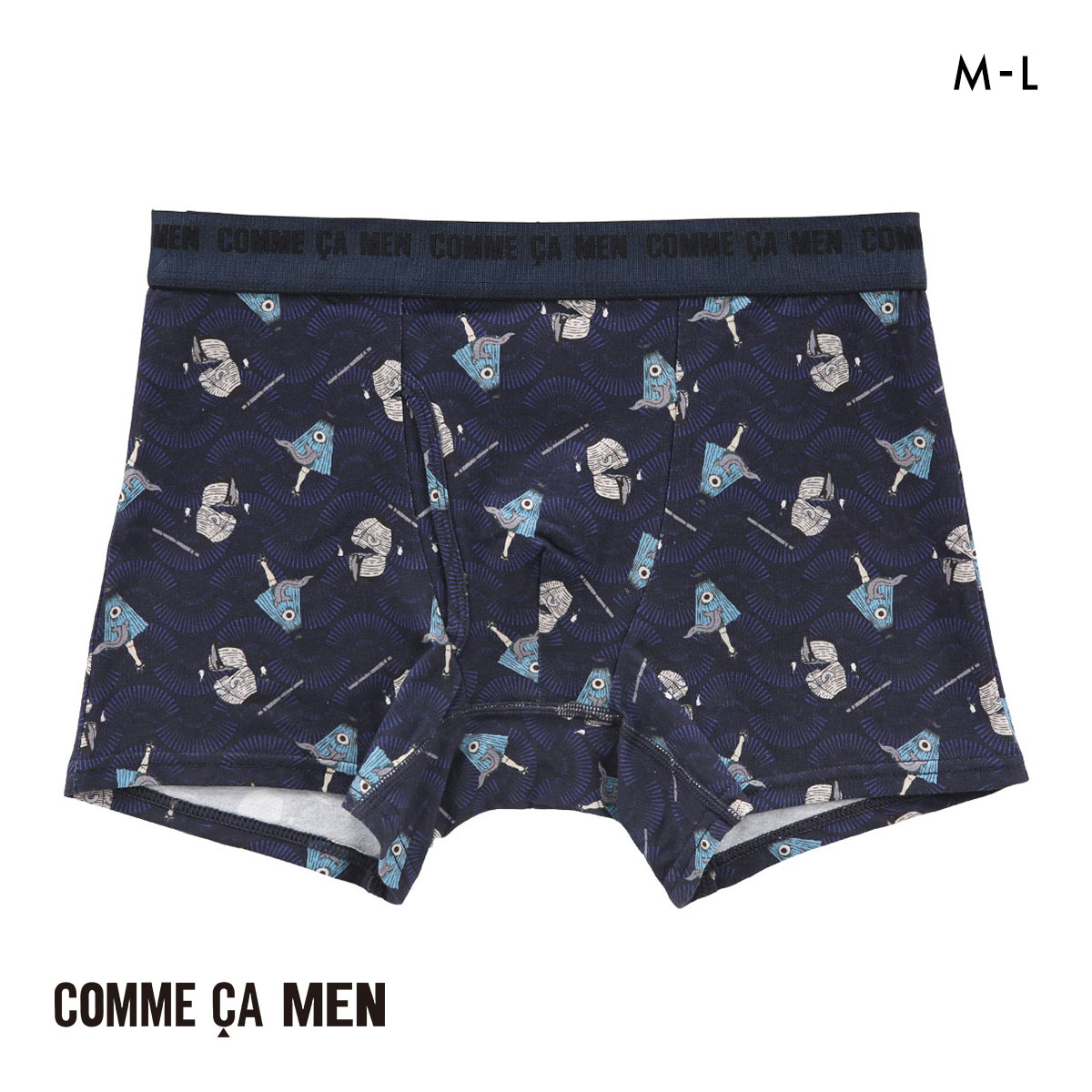コムサメン Discovering Japan 妖怪柄 ボクサーパンツ メンズ COMME CA MEN 前あき アンダーウェア(NV-ネイビー-M)