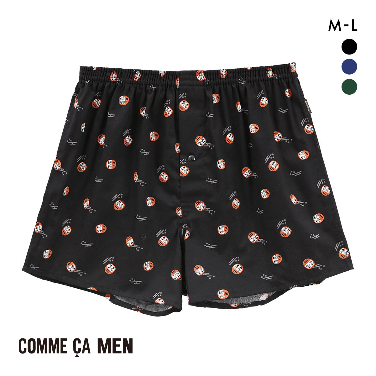 コムサメン Discovering Japan だるま トランクス メンズ COMME CA MEN 前あき アンダーウェア(BK-ブラック-M)