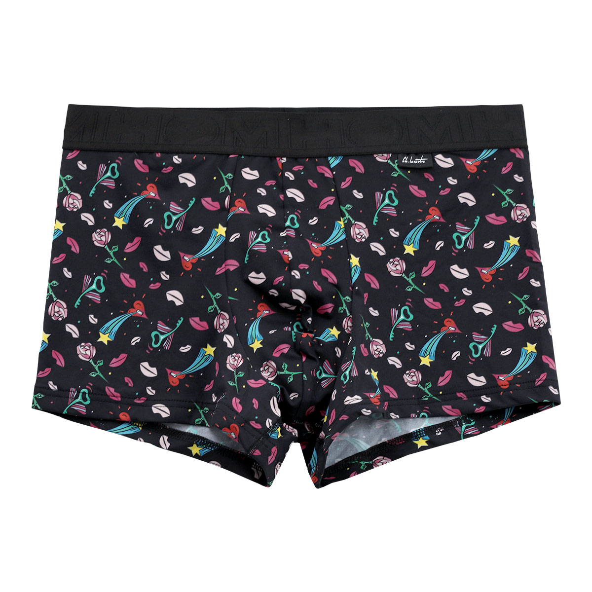オム HOM AMOUR BOXER BRIEFS ボクサーパンツ メンズ 前とじ アンダーウェア ストリートアート(BK-ブラック-S(日本M))