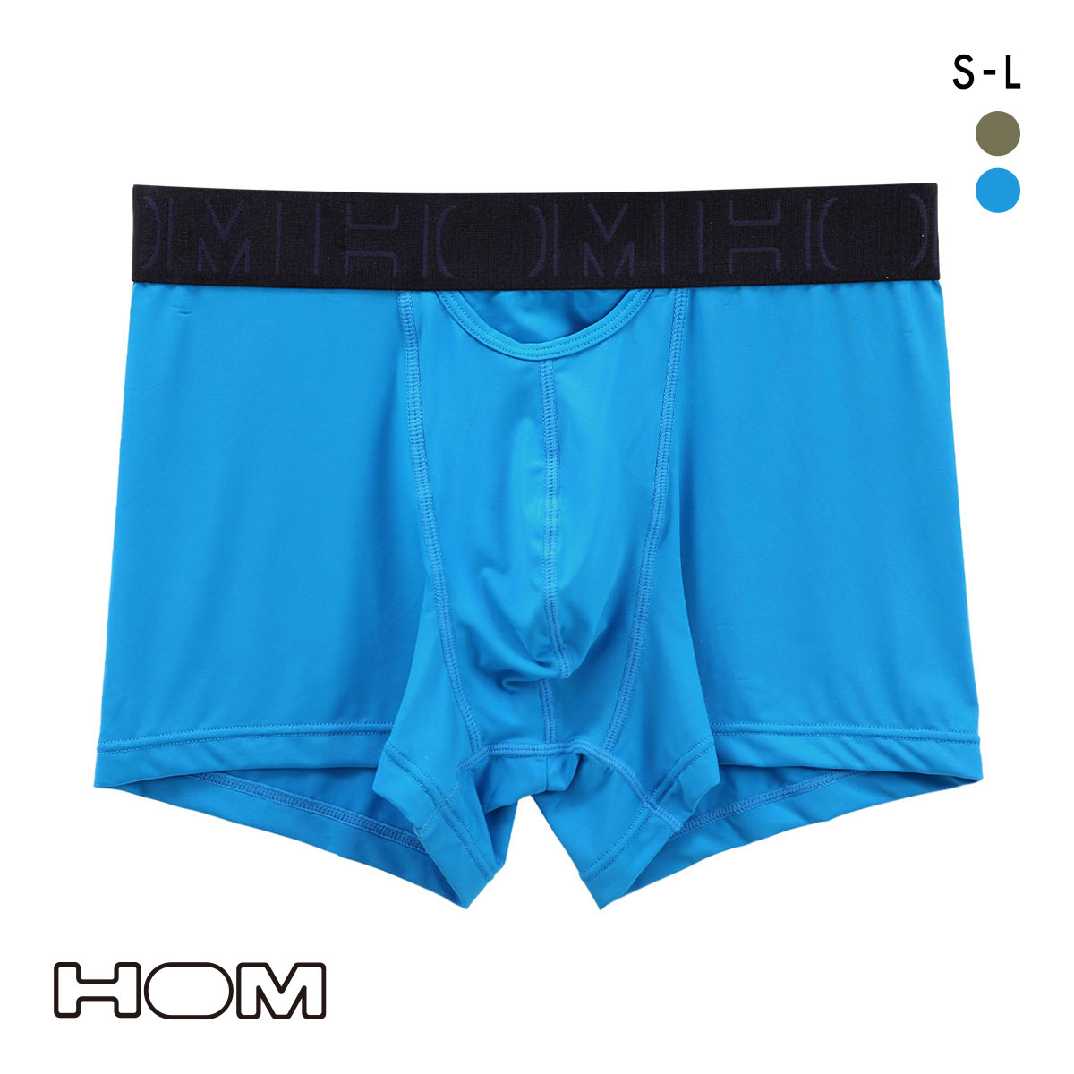 オム Japan Special Collection BOXER BRIEFS HO1 ボクサーパンツ メンズ HOM 前開き アンダーウェア 無地 ソリッド(BU-ブルー-S)