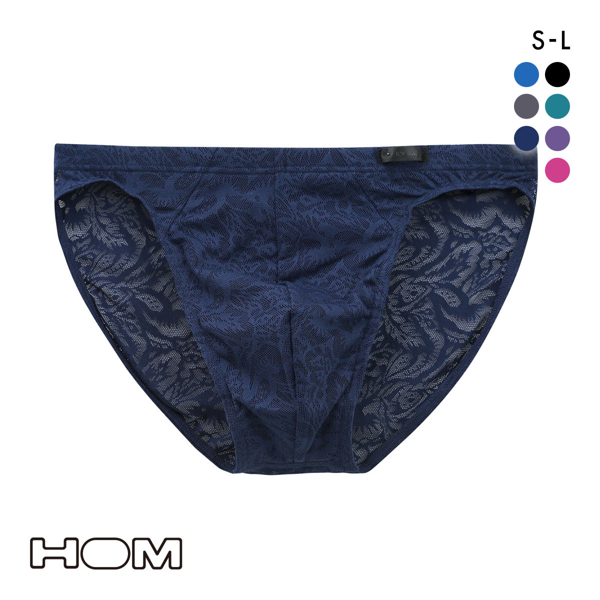 オム HOM Japan Special Collection COMFORT MICRO BRIEFS 総レース ブリーフ メンズ ビキニ(NV-ネイビー-S(日本M))