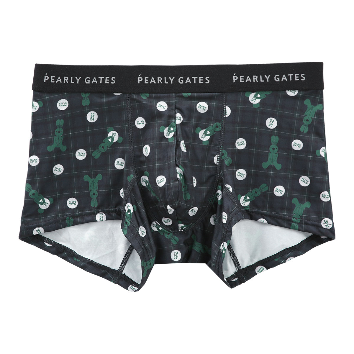 パーリーゲイツ PEARLY GATES ウサギチェック柄 ボクサーパンツ 専用ポーチ入り メンズ 前とじ アンダーウェア(GR-グリーン-M)