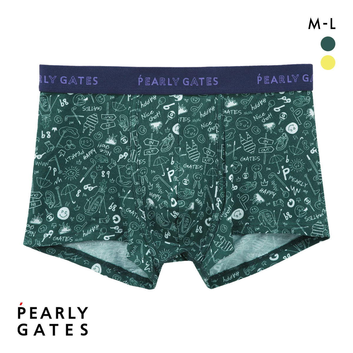 パーリーゲイツ 落書き柄 ボクサーパンツ メンズ 前とじ アンダーウェア PEARLY GATES(GR-グリーン-M)