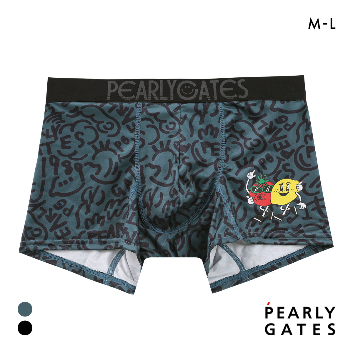 パーリーゲイツ 落書きベジタブル柄 ボクサーパンツ メンズ 前とじ アンダーウェア PEARLY GATES(DGR-濃グリーン-M)