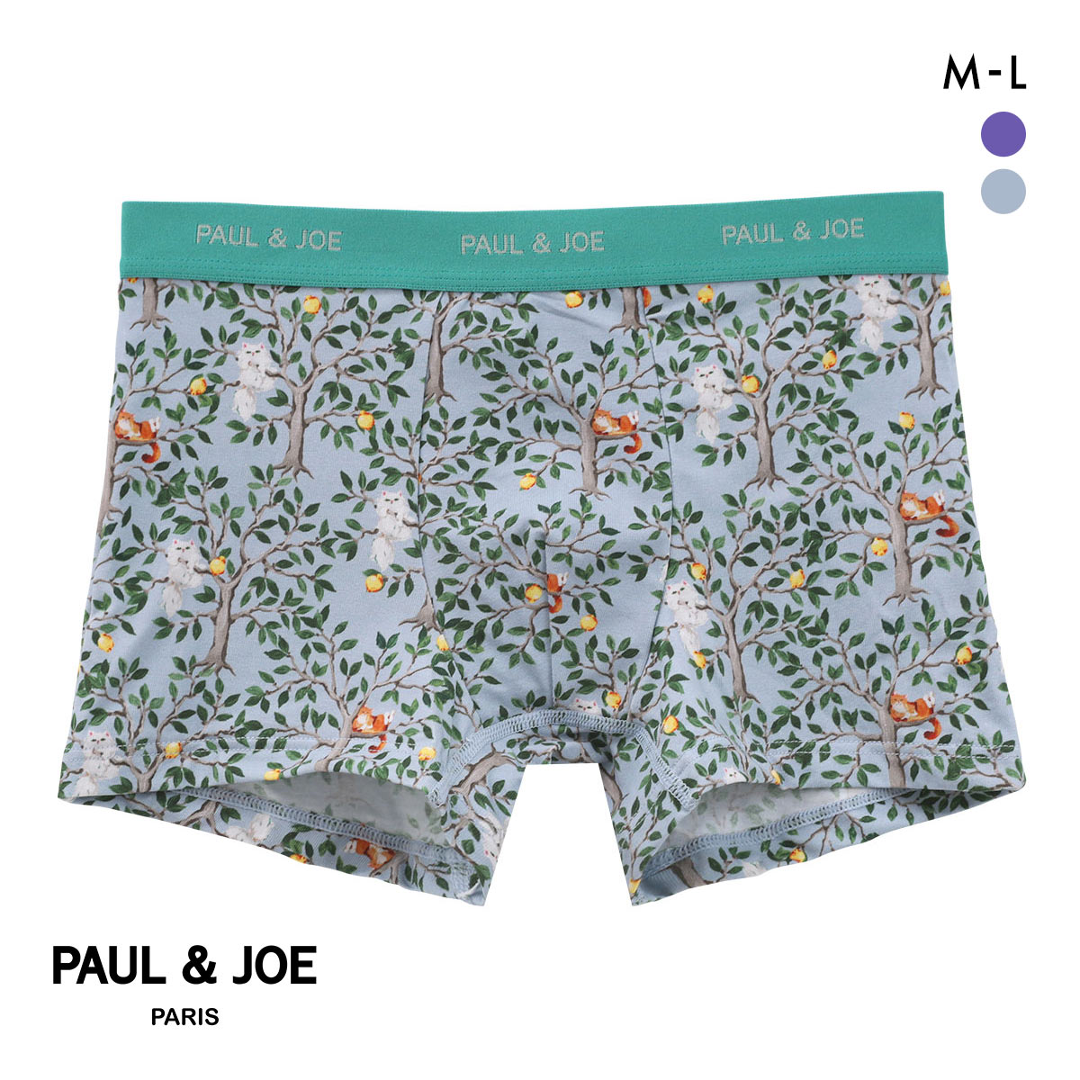 ポール ＆ ジョー 木とレモンと猫柄 ボクサーパンツ メンズ 前とじ アンダーウェア PAUL & JOE(LBU-薄ブルー-M)