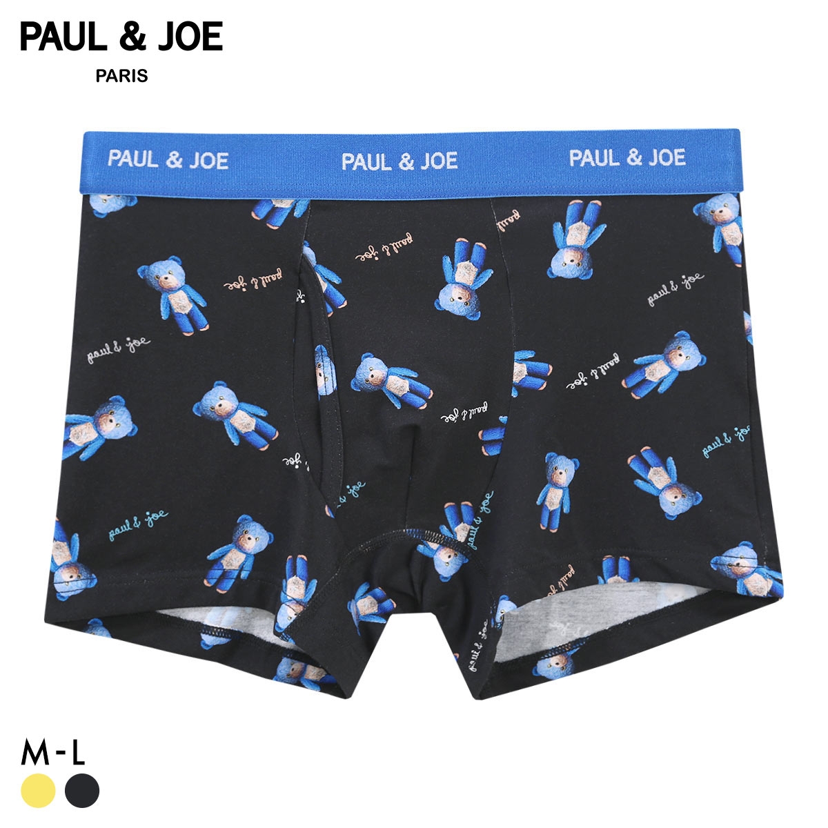 ポール ＆ ジョー PAUL & JOE ブルーベア柄 ボクサーパンツ メンズ 前あき アンダーウェア(BK-ブラック-M)