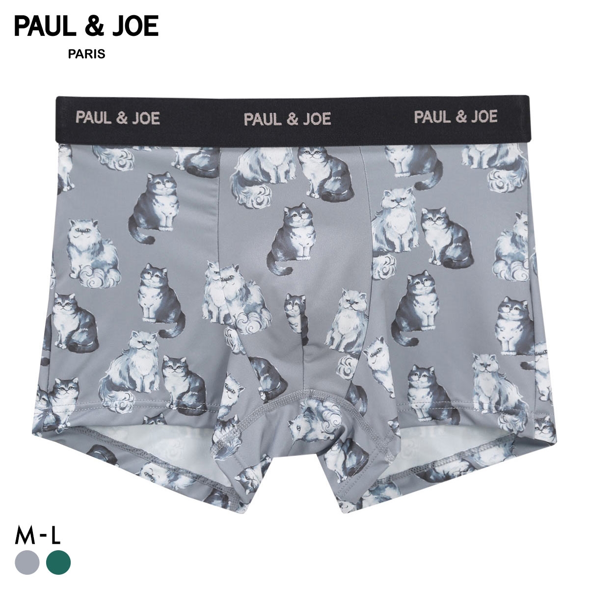 ポール ＆ ジョー PAUL & JOE ネコリピート柄 ボクサーパンツ メンズ 前とじ アンダーウェア(GY-グレー-M)