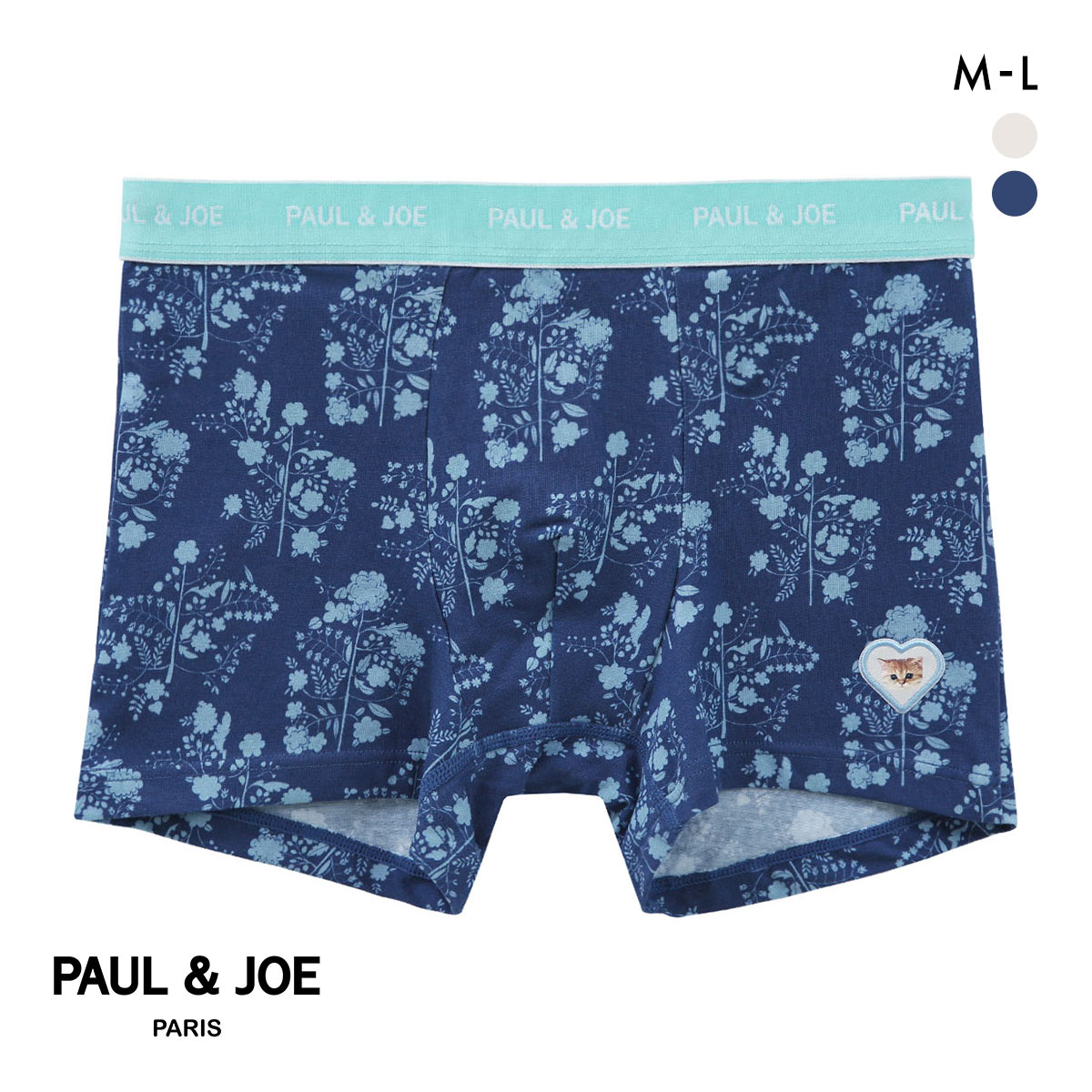 ポール ＆ ジョー フラワー＆ハートワッペン ボクサーパンツ メンズ 前とじ アンダーウェア PAUL & JOE(NV-ネイビー-M)