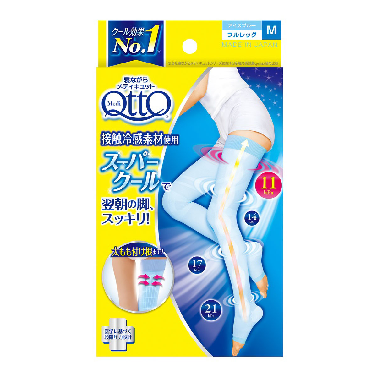 メディキュット MediQttO 寝ながらメディキュット スーパークール フルレッグ(BU-ブルー-M)
