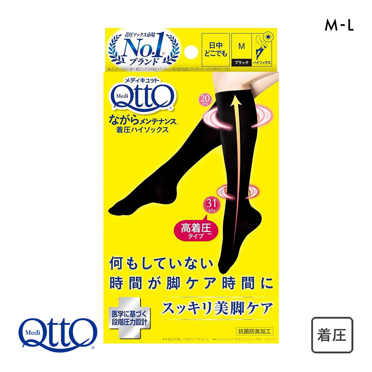 メディキュット ながらメンテナンス 着圧 ハイソックス 靴下 美脚 ML MediQttO(BK-ブラック-M)