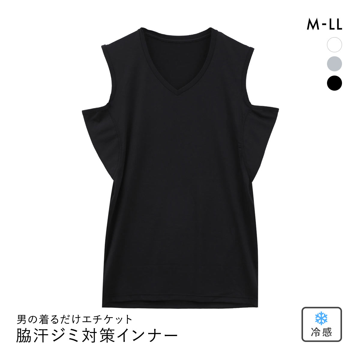 男の着るだけエチケット 脇汗ジミ対策 4層脇汗パッド付 Vネック サーフシャツ インナー メンズ スリーブレス M L LL(BK-ブラック-M)