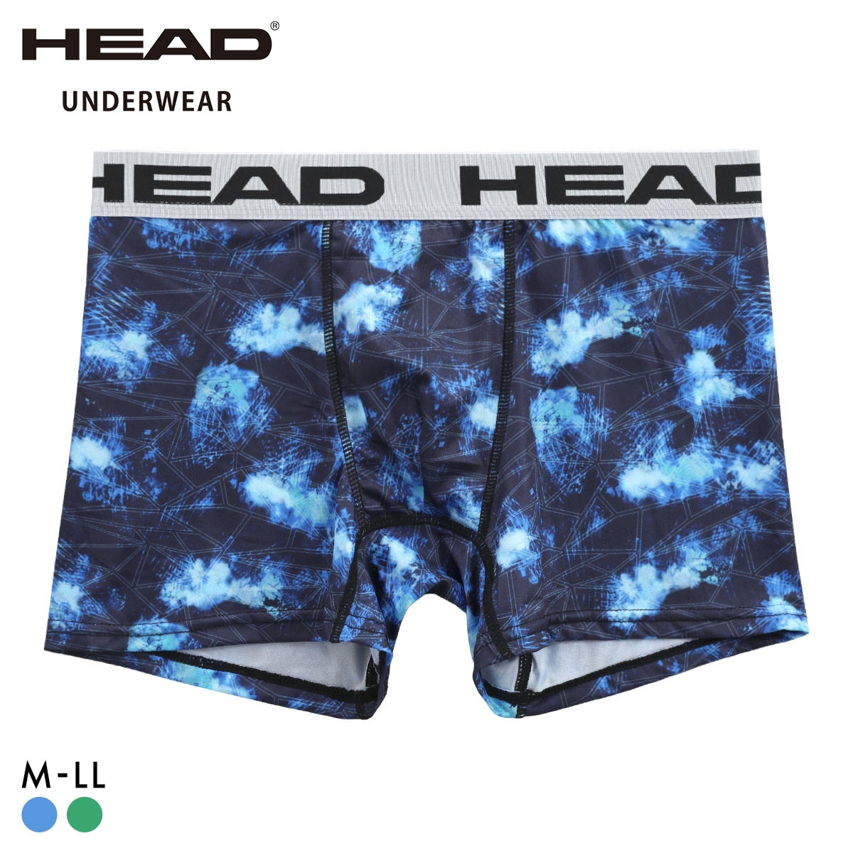 ヘッド 幾何学柄 ボクサーパンツ メンズ 無地 前とじ 超軽量 ボクサーブリーフ HEAD(BU-ブルー-M)