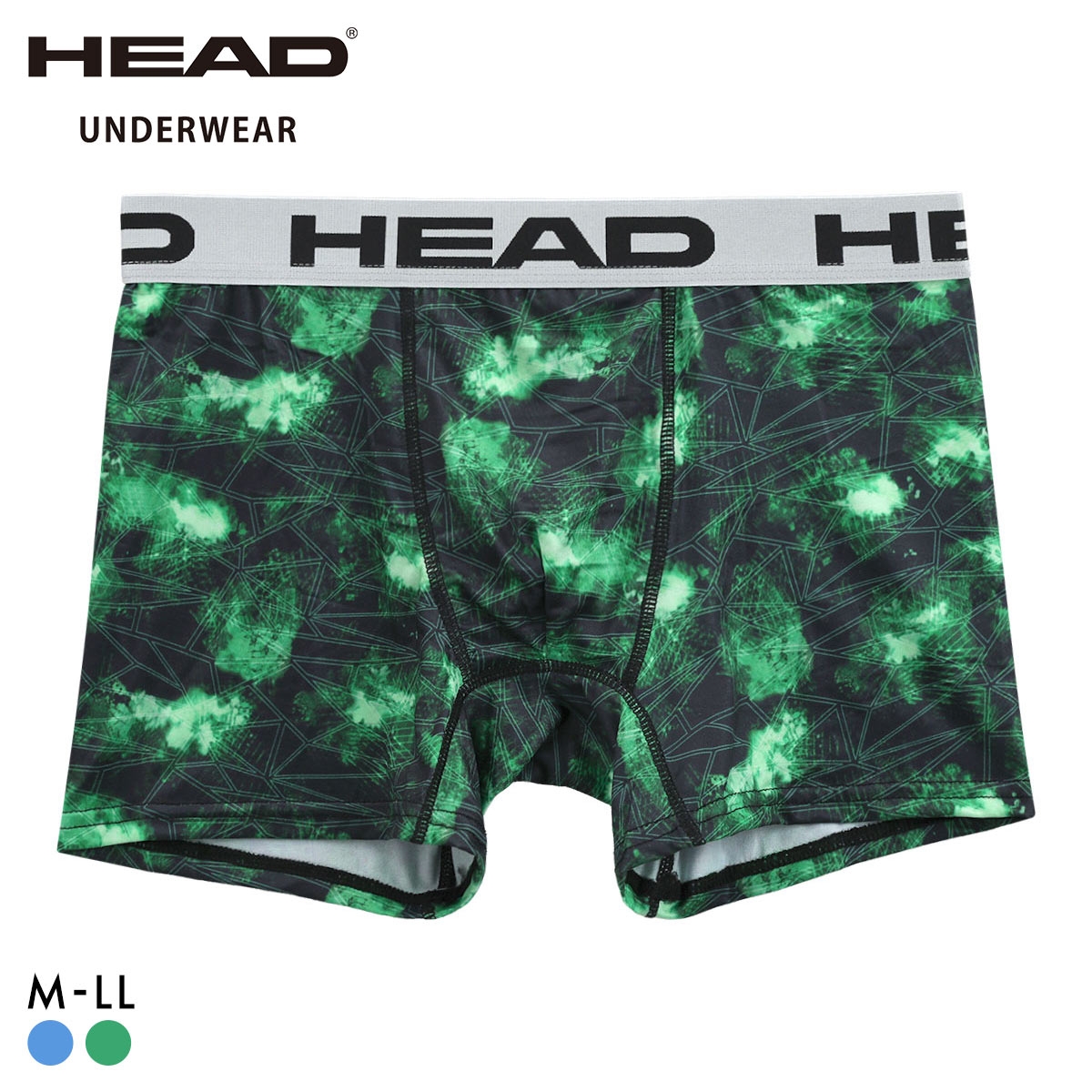 ヘッド 幾何学柄 ボクサーパンツ メンズ 無地 前とじ 超軽量 ボクサーブリーフ HEAD(GR-グリーン-M)
